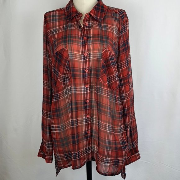 Band of Gypsies Boho Mixed Plaid Sheer Blouse